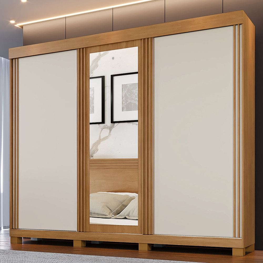 Guarda Roupa Casal Flex com Espelho 3 Portas e Pés Siena Benetil