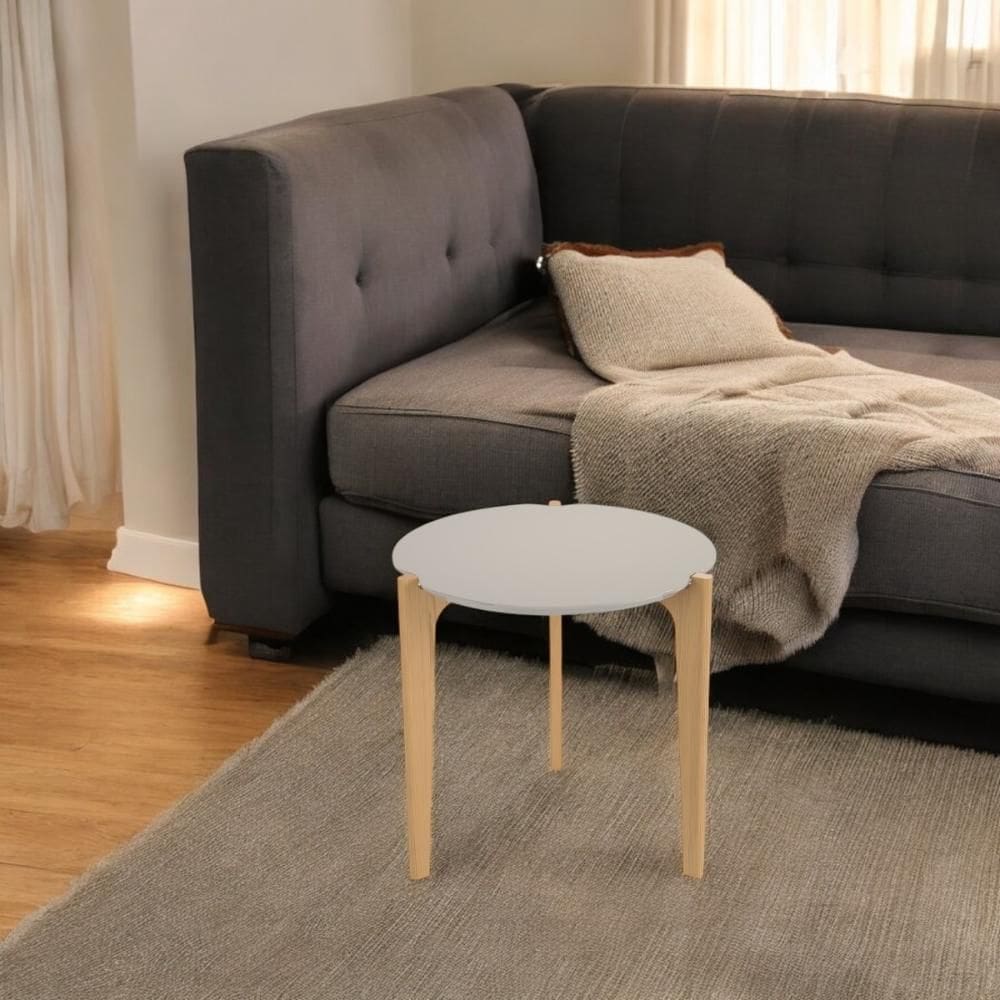 Mesa Lateral Florida 60cm Suporte Decoração e Utilidades - Off White Perolizado/Freijo