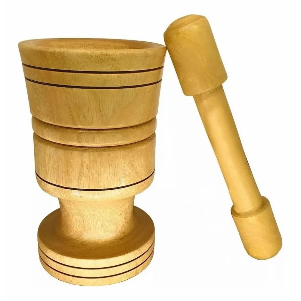 Pilao De Madeira Para Paçoca Com Socador Fino Almofariz 30cm