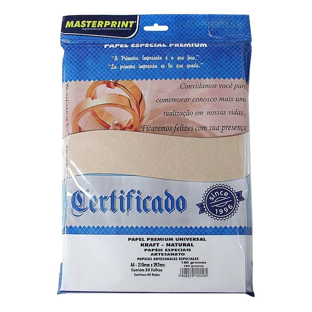 Papel Pardo A4 Kraft Natural 180G 50 Folhas Masterprint