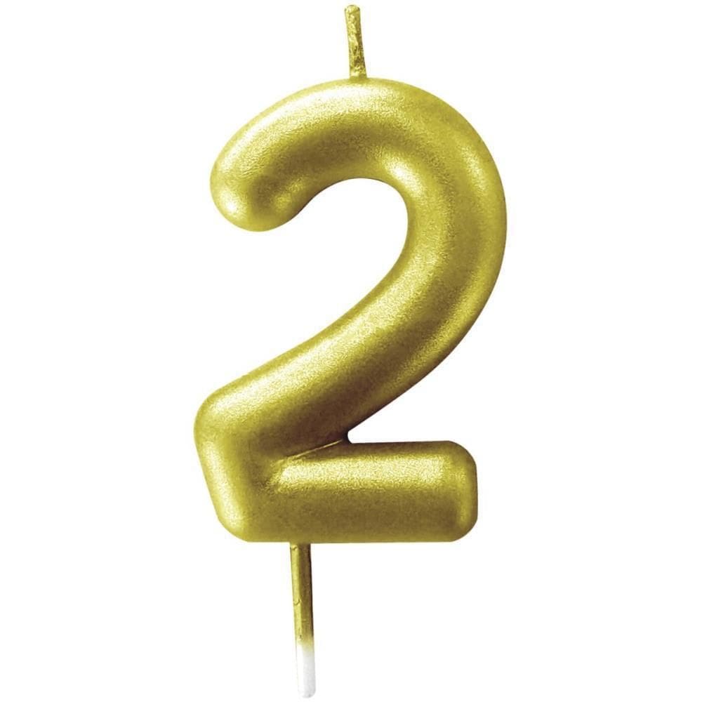 Vela Para Aniversario N.02 Metalizada Ouro 6 Cm