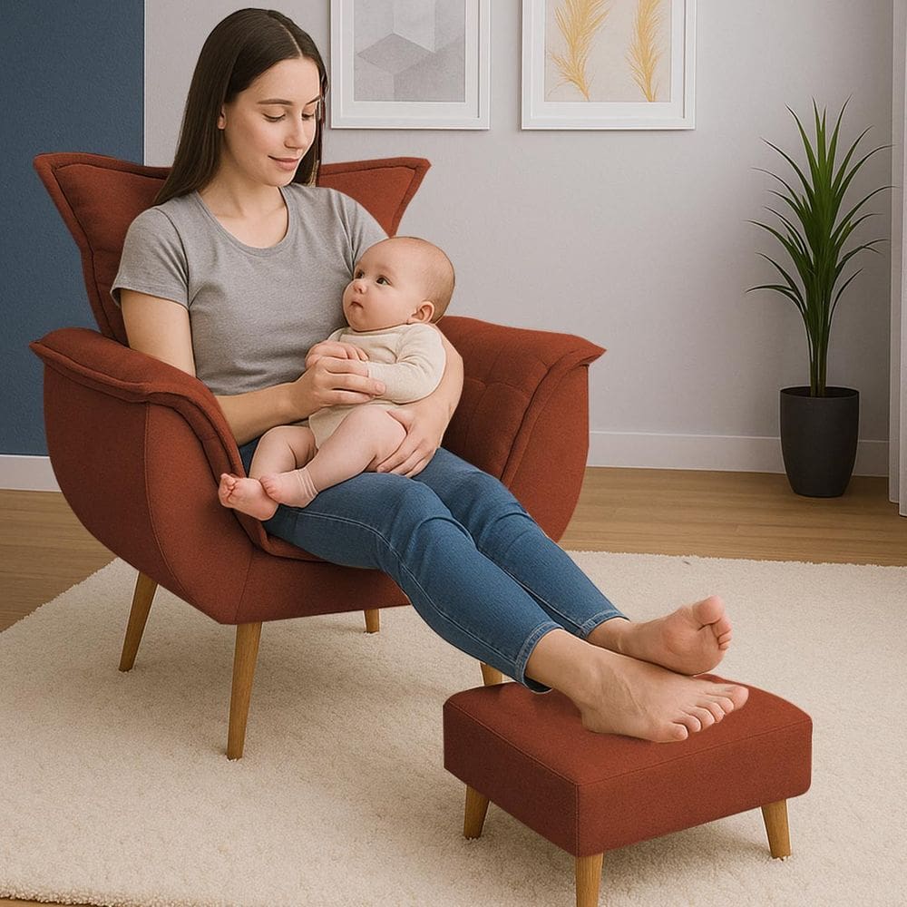 Poltrona De Descanso Alana Com Puff SuedeTerraCota