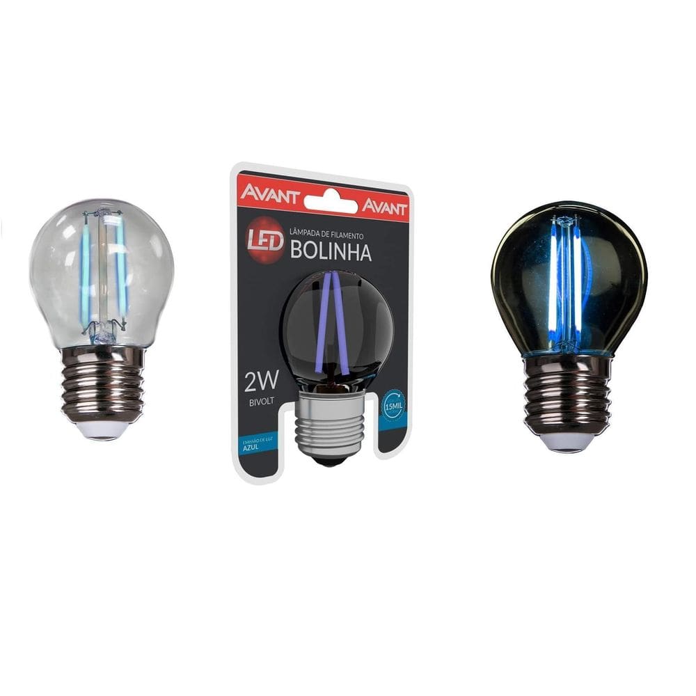 Kit 10 Lâmpadas Bolinhas Filamento Azul Led 2W E27 Bivolt