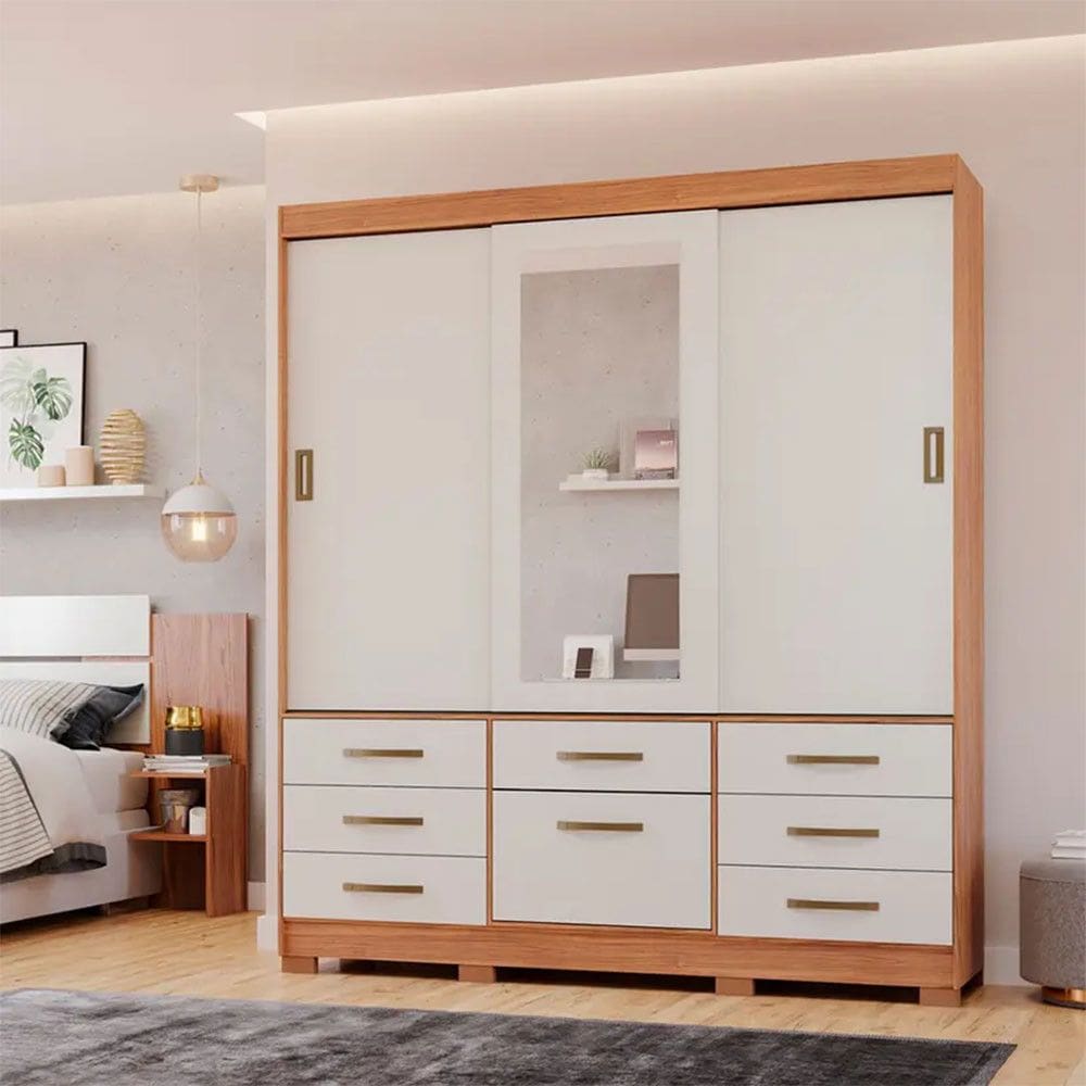 Guarda-Roupa Casal 3 Portas Correr 7 Gavetas Luíza Panan Roupeiro