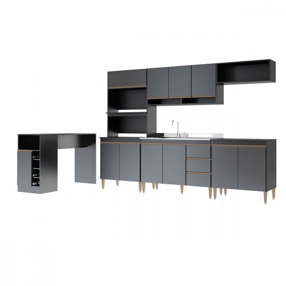 Armário de Cozinha Modulada com Torre Quente Forno Micro Sabrina 280x202cm 6 Peças MDP Menu Móveis