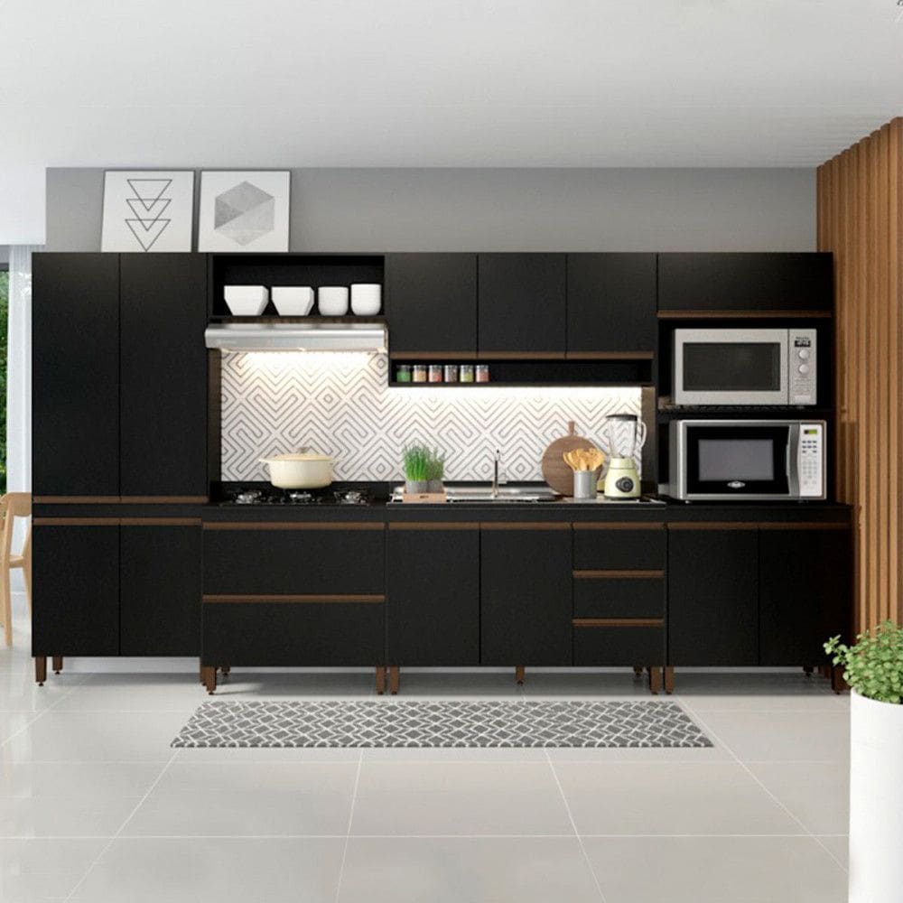 Armário de Cozinha Modulada Sabrina 360x202 Cm 6 Peças MDP Menu Móveis