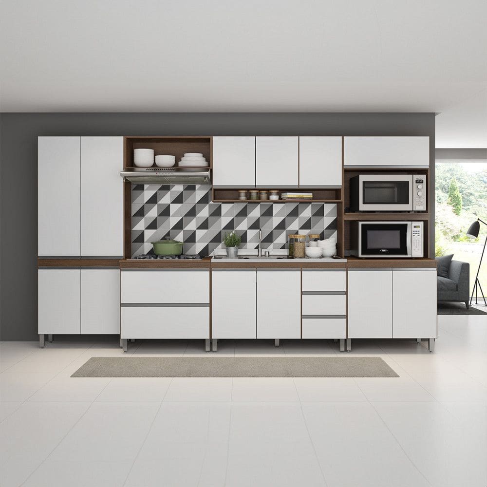 Cozinha Completo Sabrina Balcão Pia Paneleiro 6 Peças MDP Branco Menu Móveis