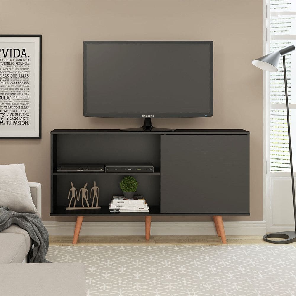 Rack para TV 0634 50 Polegadas Pés Madeira 136x79Cm MDP Menu Móveis