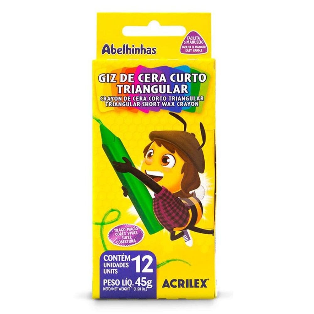Giz de cera curto triangular 12 cores 09412 Acrilex