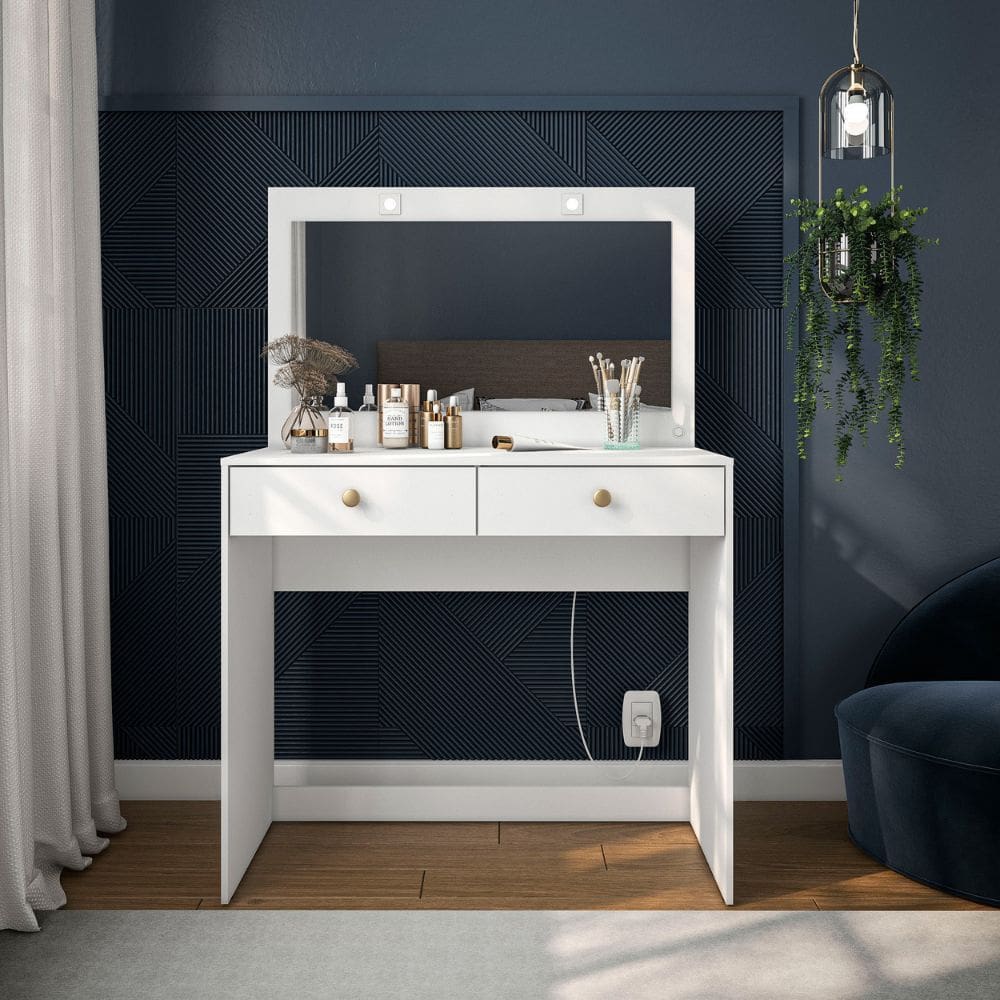 Penteadeira Politorno Valence Com Led 2 Gavetas