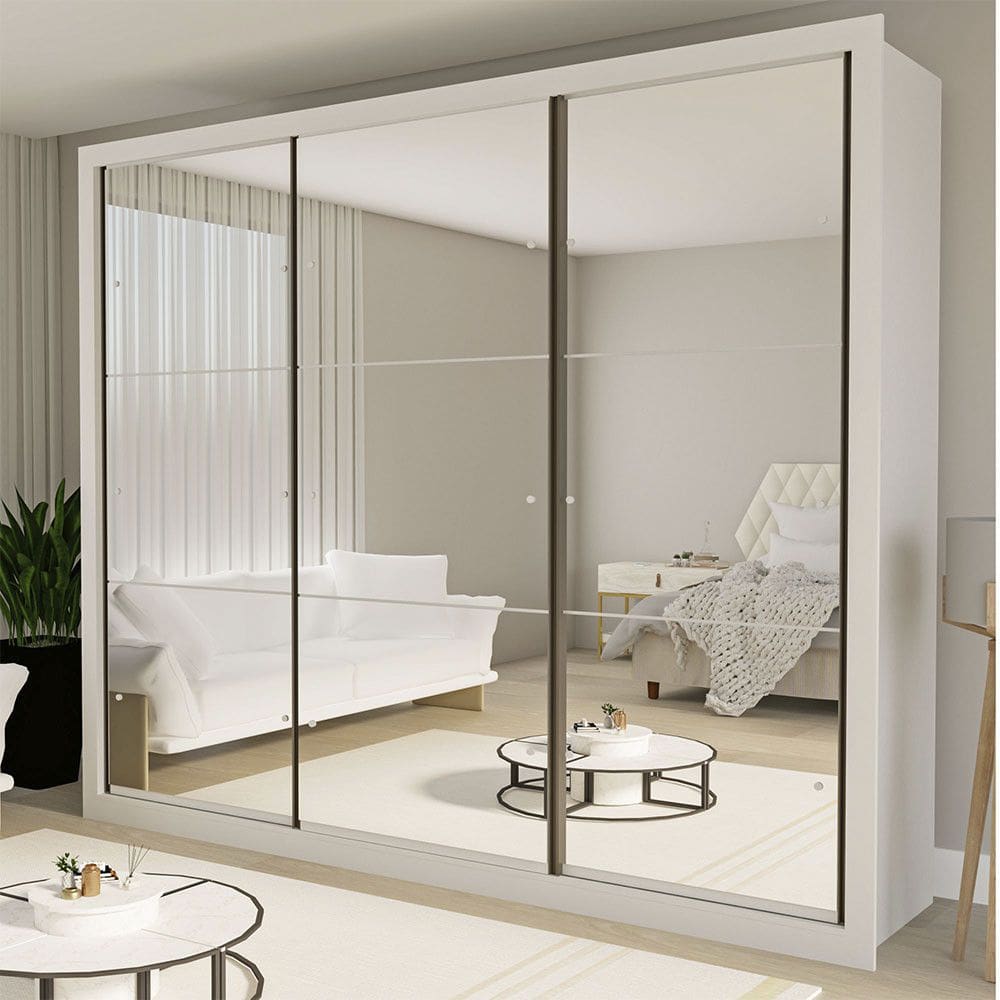 Guarda Roupa Casal Ravena com 9 Espelho 3 Portas Minastex