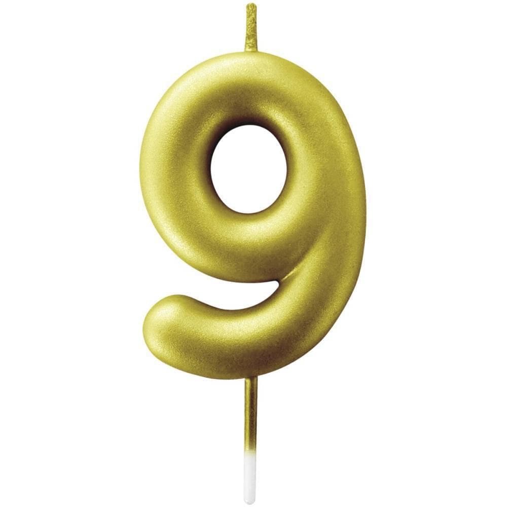 Vela Para Aniversario N.09 Metalizada Ouro 6 Cm