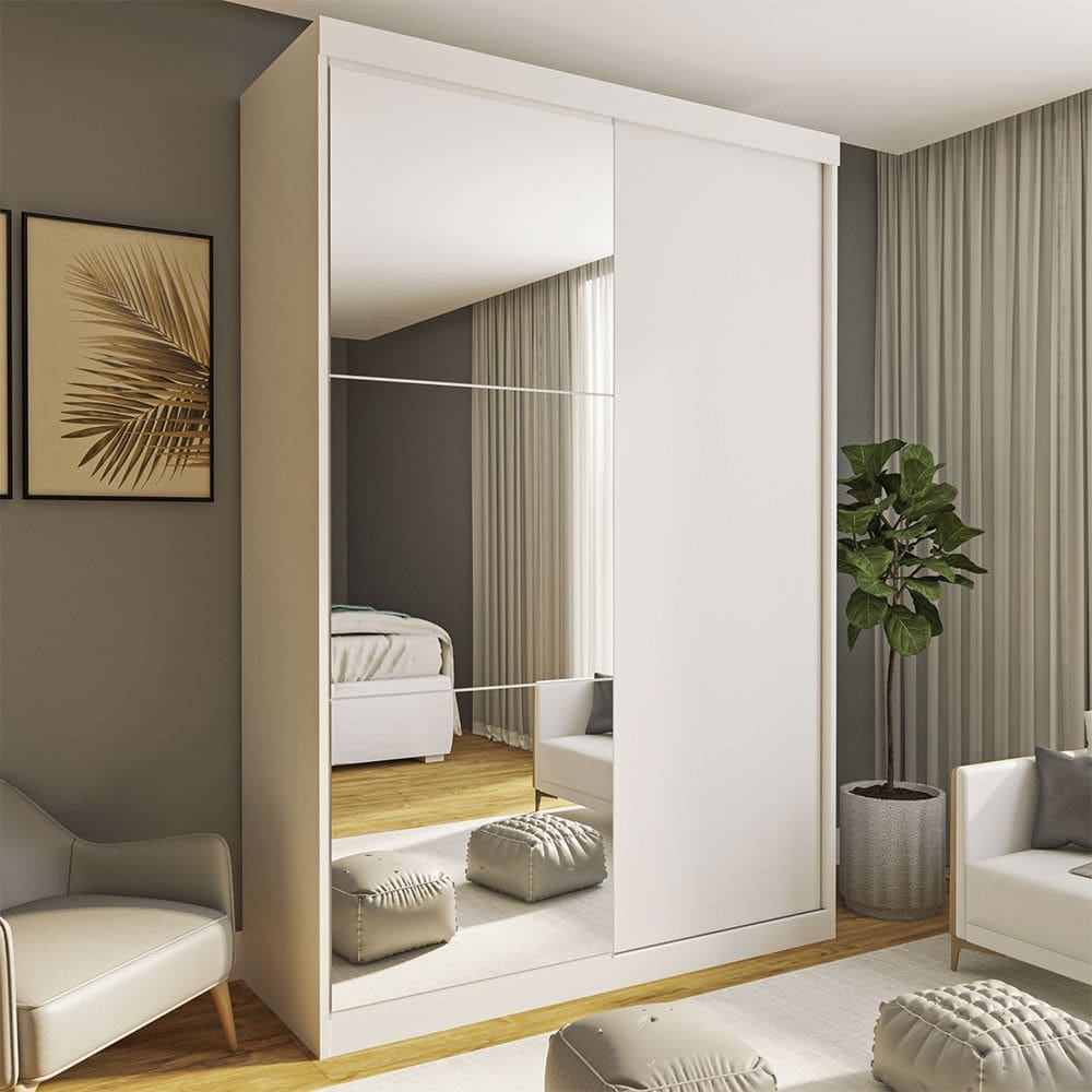 Guarda Roupa Solteiro Cléo 2 Portas de Correr e 3 Espelhos Minastex