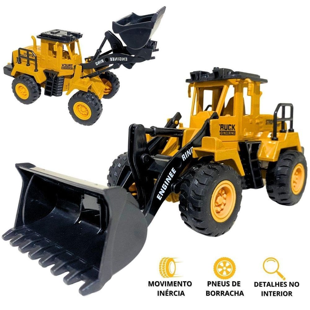 Miniatura Retroescavadeira Rodas Emborrachadas - 12cm