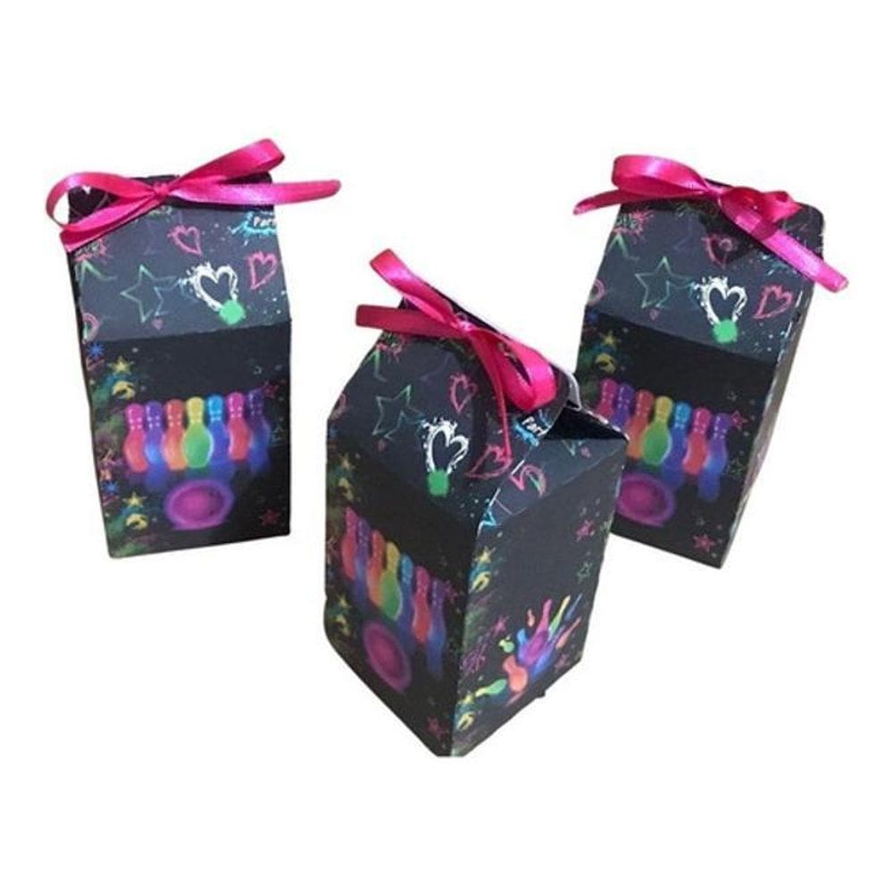 10 Caixinhas Neon Lembrancinha Festa - 10 Milk Boliche