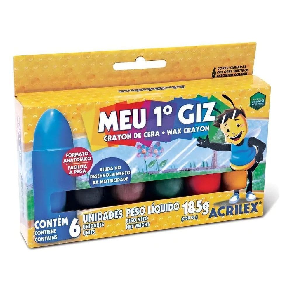 10X Meu Primeiro Giz De Cera 6 Cores Acrilex