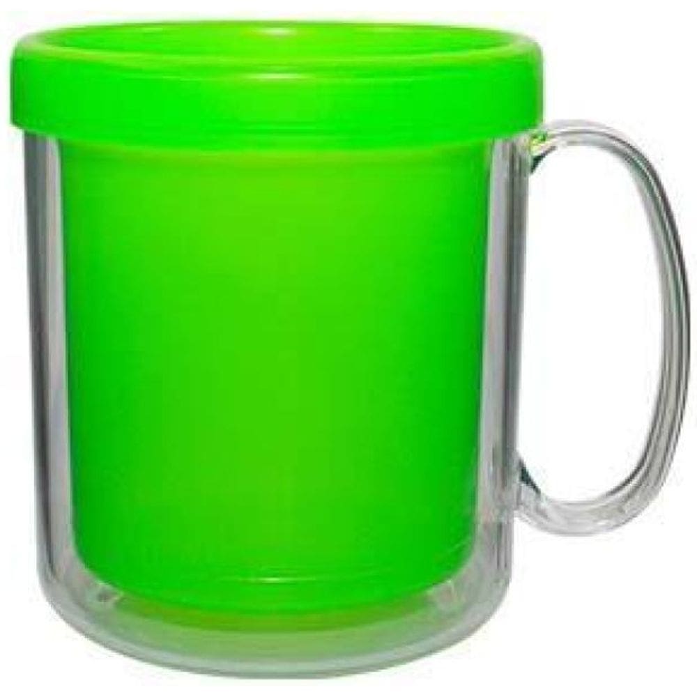 Kit 2 Canecas Térmica Cristal Verde Neon 300Ml Plástico