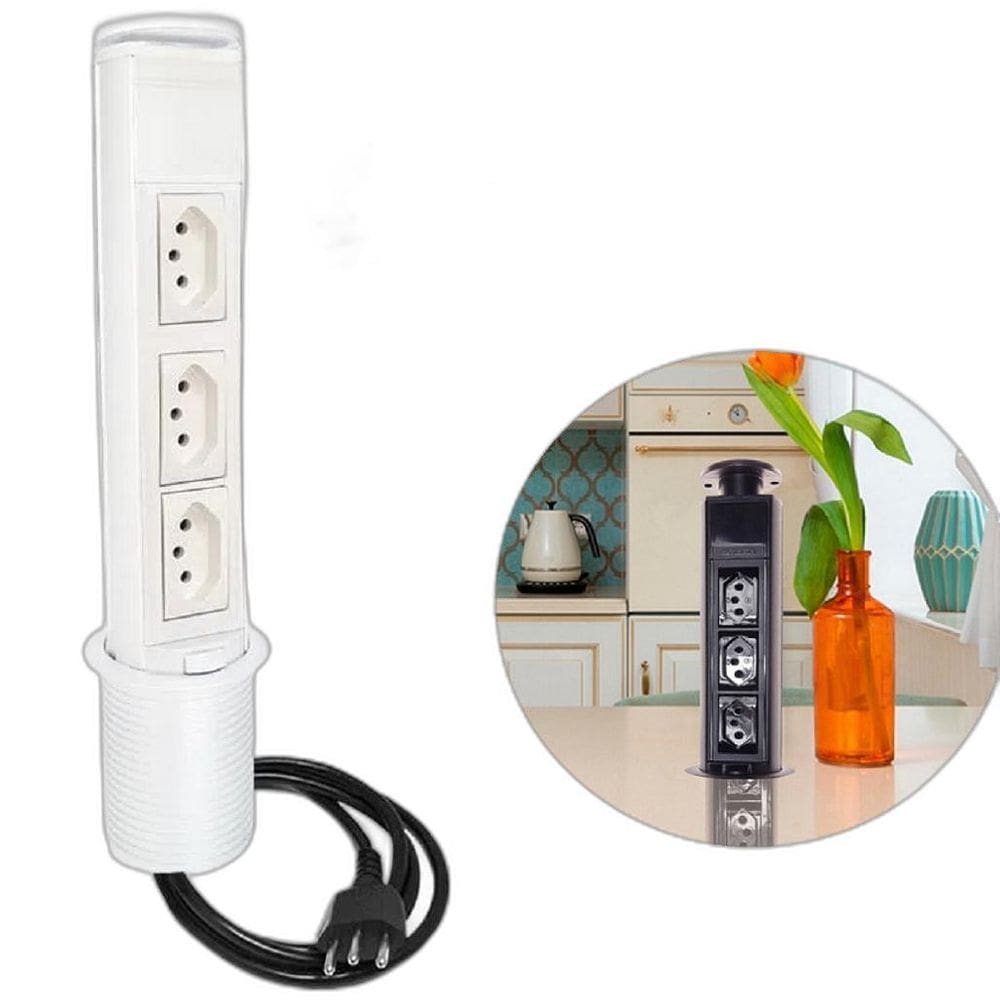 Torre Mini Totem Manual 3 Tomadas 20A Nbr Branco Qtmov