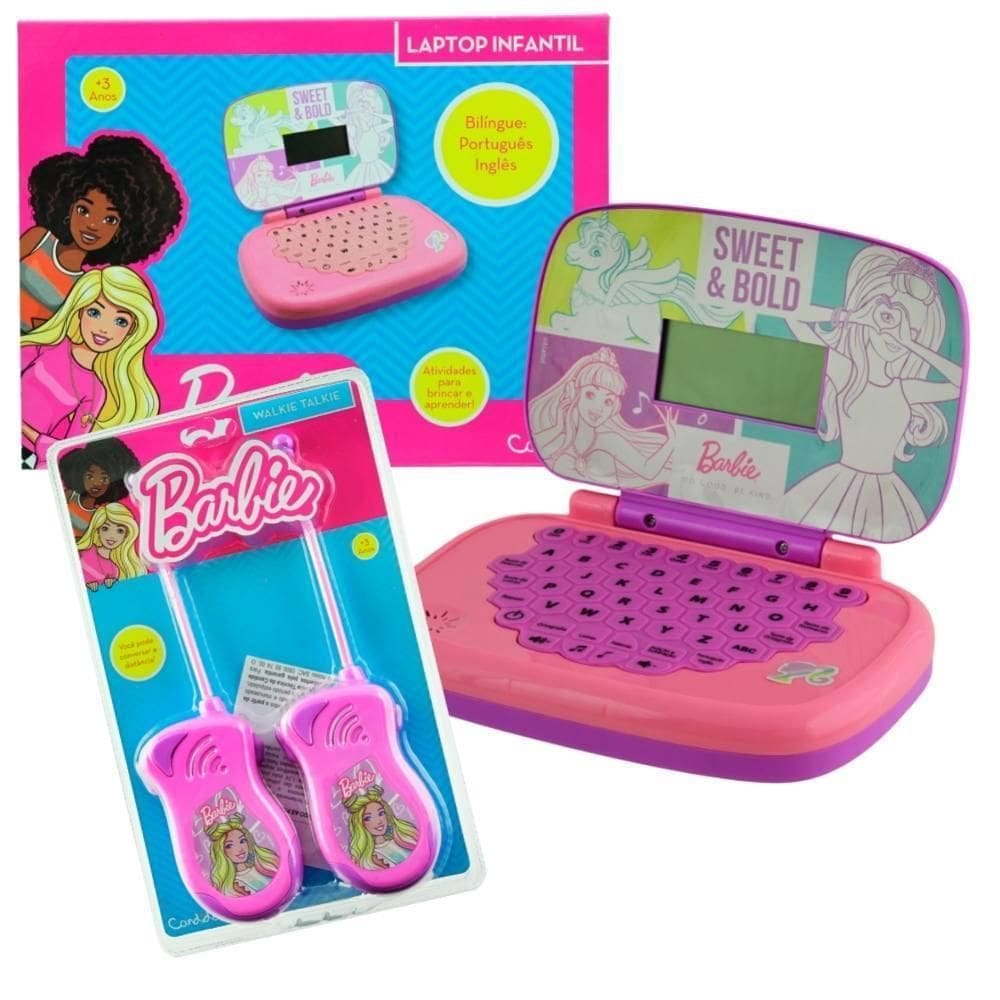 Kit Laptop - Barbie Bilíngue + Walkie Talkie - Barbie