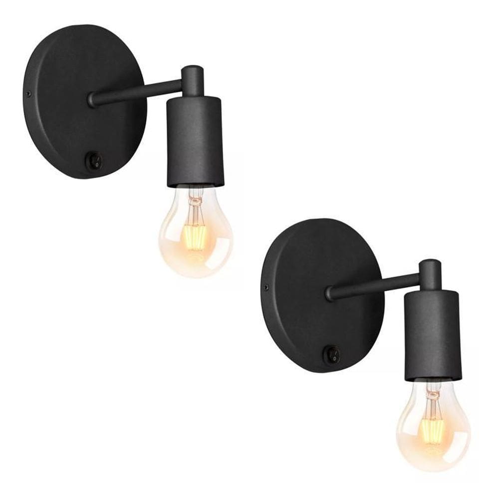 Kit 2 Luminária Parede Arandela Botão Moderna Lavabo Preto