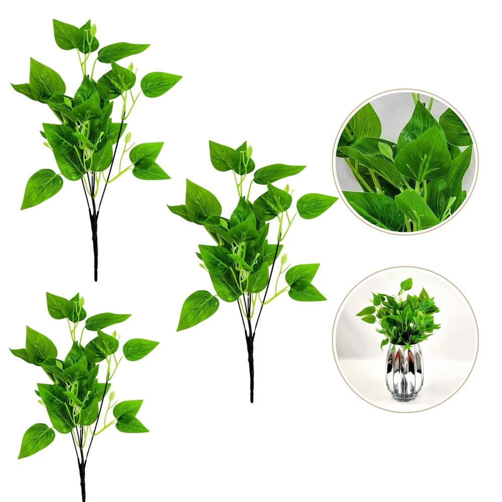 Kit 3 Planta Artificial Galho Folhagens Verdes 37Cm
