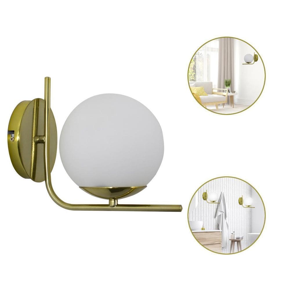 Luminária Arandela Cabeceira Globo De Vidro Dourado Polido