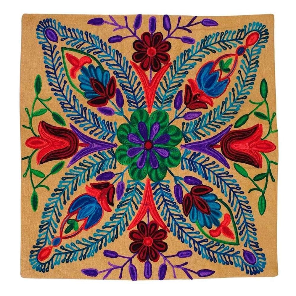 Capa De Almofada Indiana Bordada 100% Algodão 45X45Cm