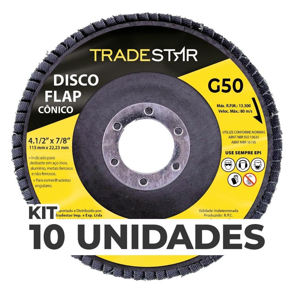 Kit Com 10 Disco Flap Conico 4.1/2 X 7/8 Fds115-50Fc Z50