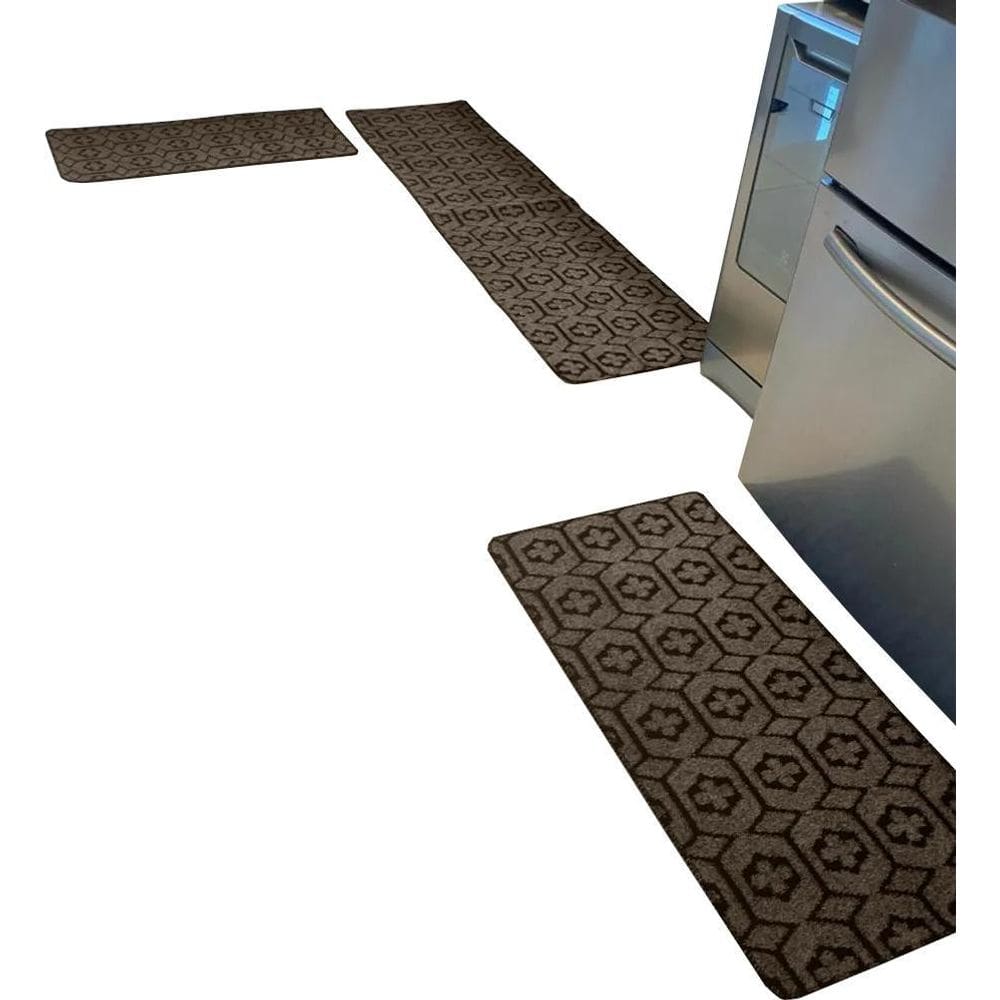 Jogo Tapete Cozinha Kit 3 Peças Em Carpete Marrom