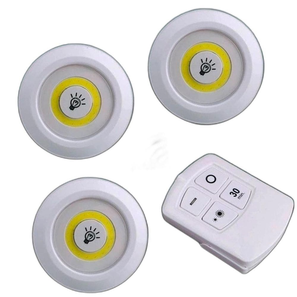 Trio Luminária Led Spot Portátil Sem Fio + Controle Remoto