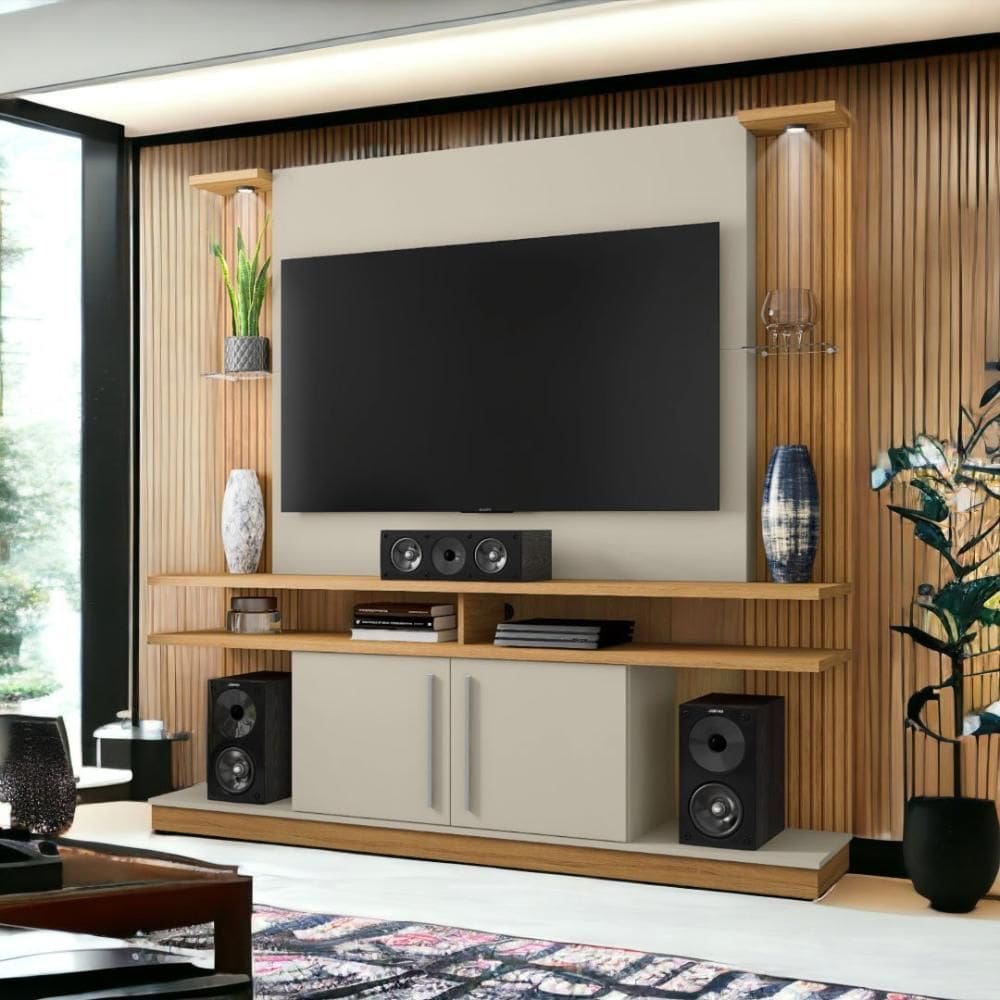 Home  para TVs 55” York LED Cinamomo e Off White Ripado Bechara