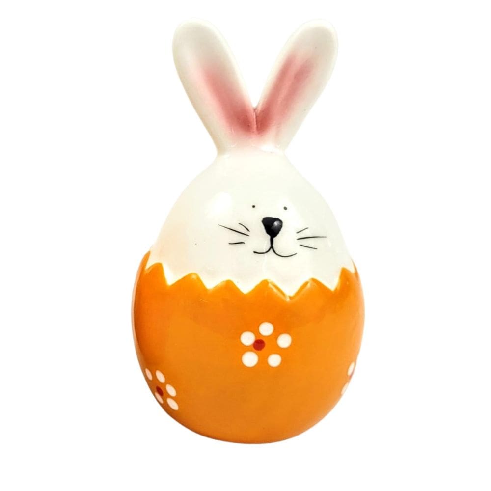 Ovo De Pascoa Porcelana Com Coelho 11Cm Decoração De Páscoa