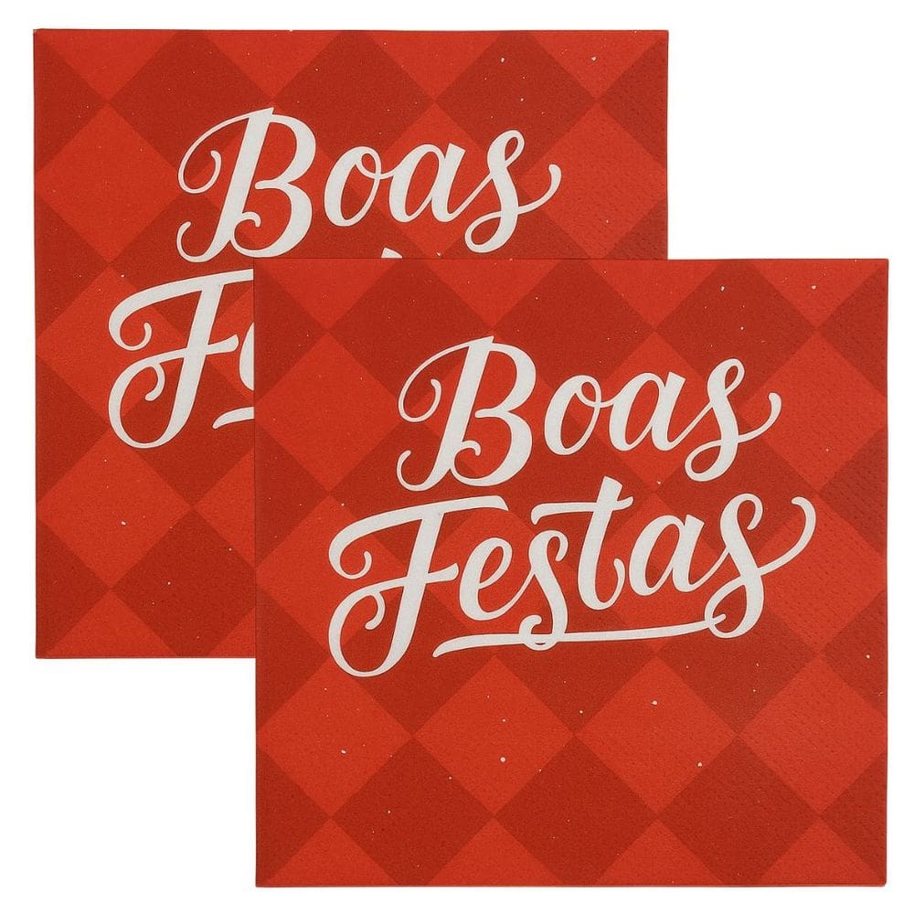 Kit Guardanapo de Natal Estampado Boas Festas 33x33cm Folha Dupla Prime 40 Unidades