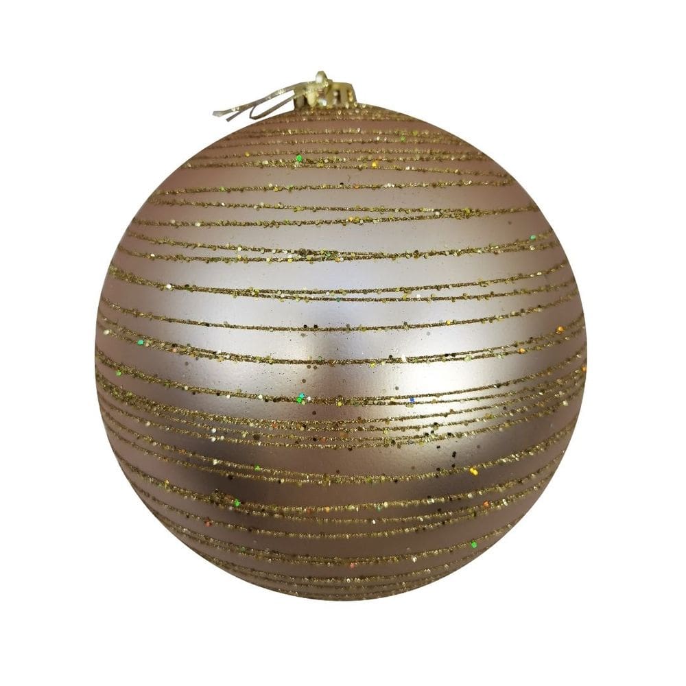 Bola de Natal Grande Champanhe Fosca com Glitter Dourado Espiral 15cm Decorativa Premium