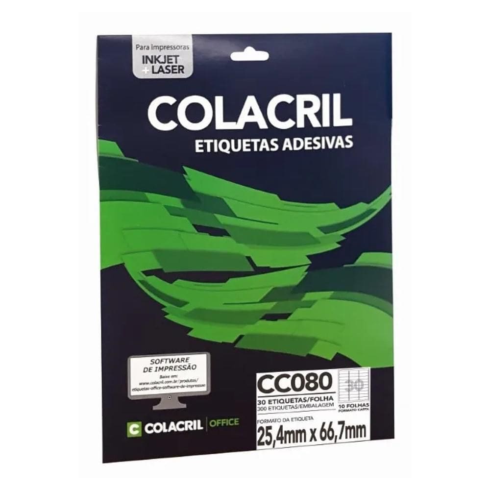 Etiqueta Adesiva Colacril Carta Cc080 25,4X66,7Mm C/300