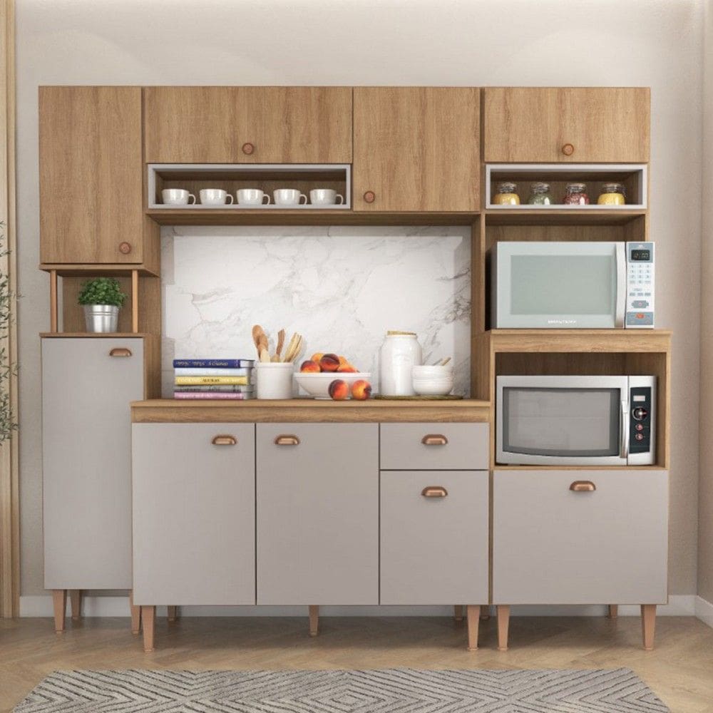 Cozinha Compacta Marti 9 Portas 1 Gaveta Marrom/Marrom Claro - Fellicci