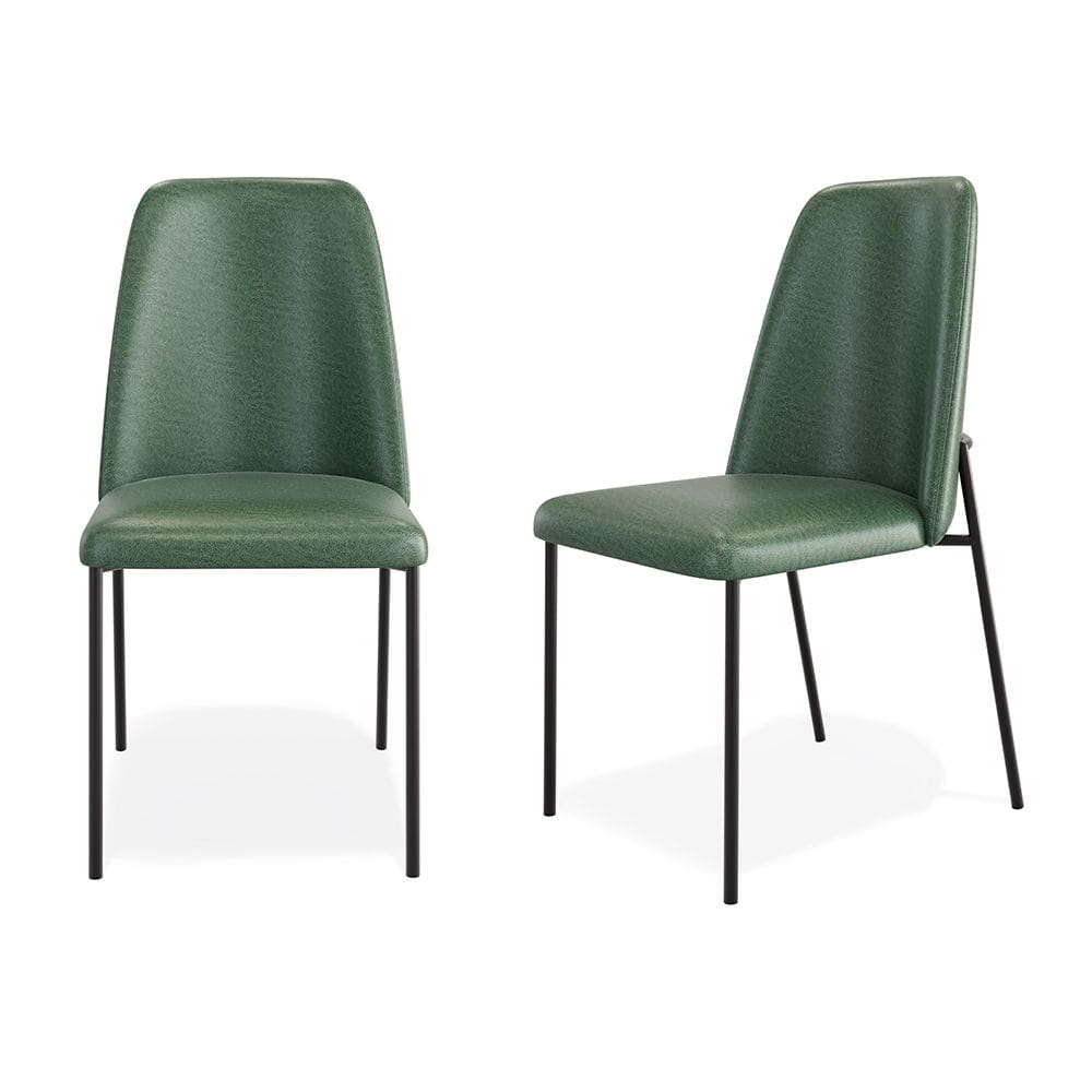 Kit 02 Cadeiras Sala de Jantar Lior com Encosto Estofado Base Preta Couríssimo Verde - Abmaza