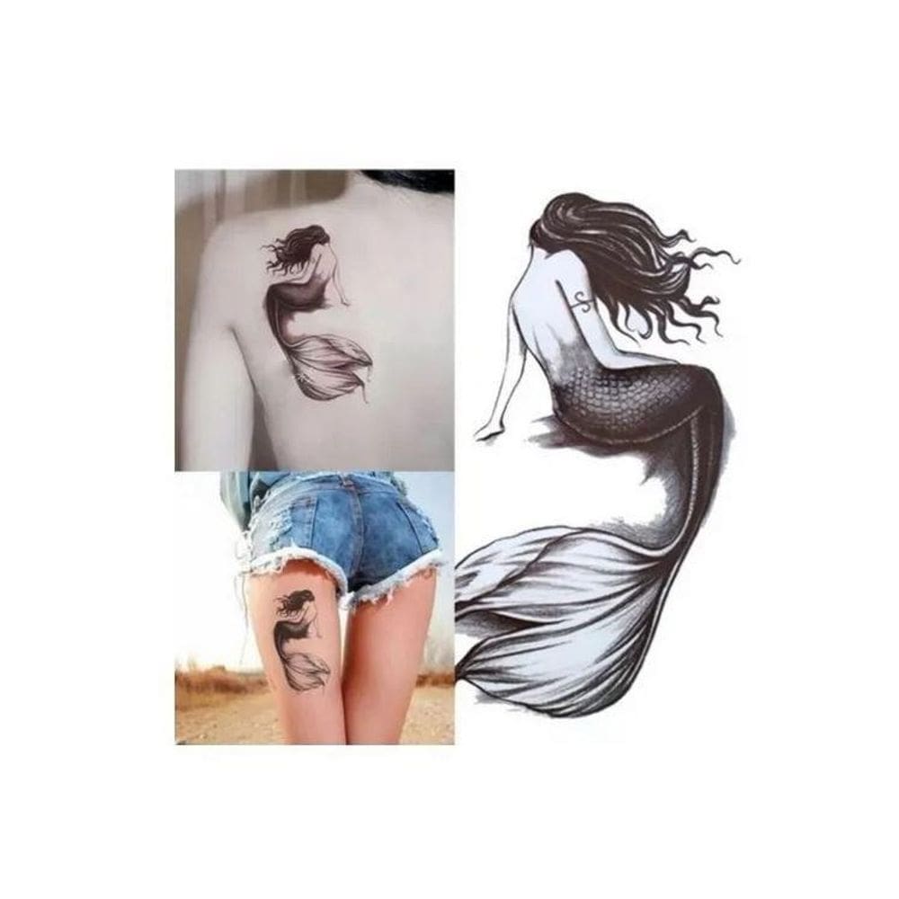 Tatuagem Temporária Dark Delicada Com 20 Cm Sereia