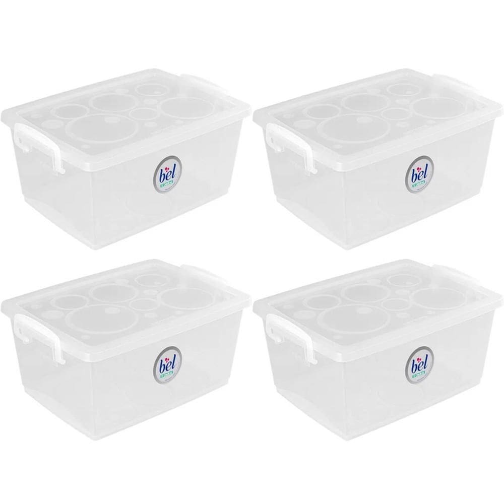 4 Caixas Organizadoras Travas e Alças 4L Bel Ordene para Armário Closet Incolor