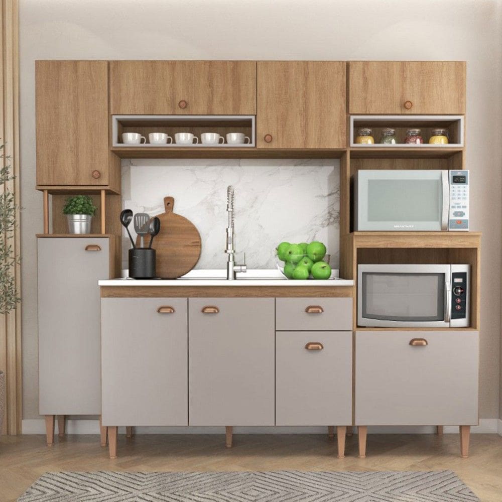 Cozinha Compacta Marti 9 Portas 1 Gavetas Mt01ct Marrom/Marrom Claro - Fellicci
