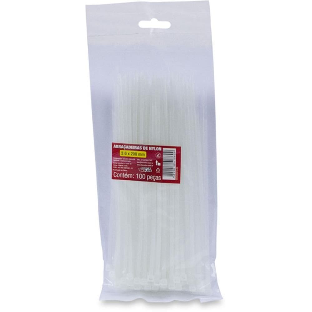 Abraçadeira Nylon Branca 3,6x200mm. 100unid - Force Line