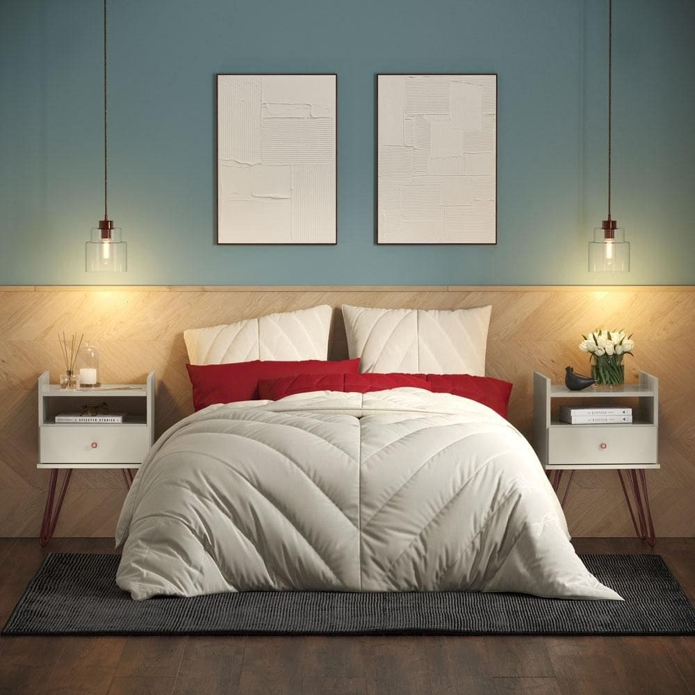 Conjunto Mesas de Cabeceira com Gaveta Bill Off White - Patrimar