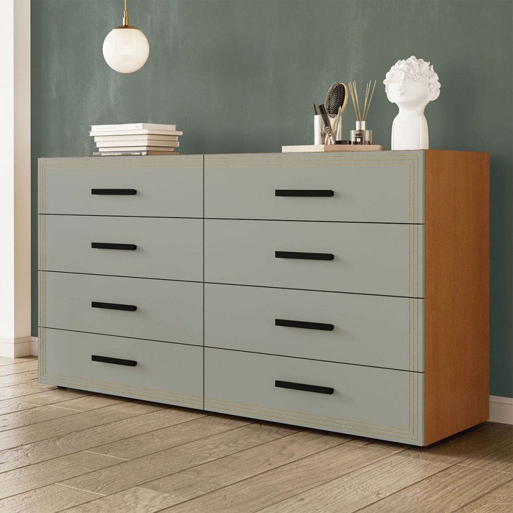 Cômoda Valência 8 Gavetas Freijó/Verde - Politorno