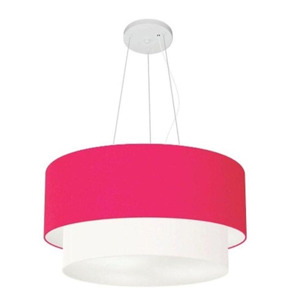 Lustre Pendente Duplo Cilíndrico Vivare Md-4369 Cúpula Tecido 45x40cm - Bivolt Rosa-pink-branco 127/220v