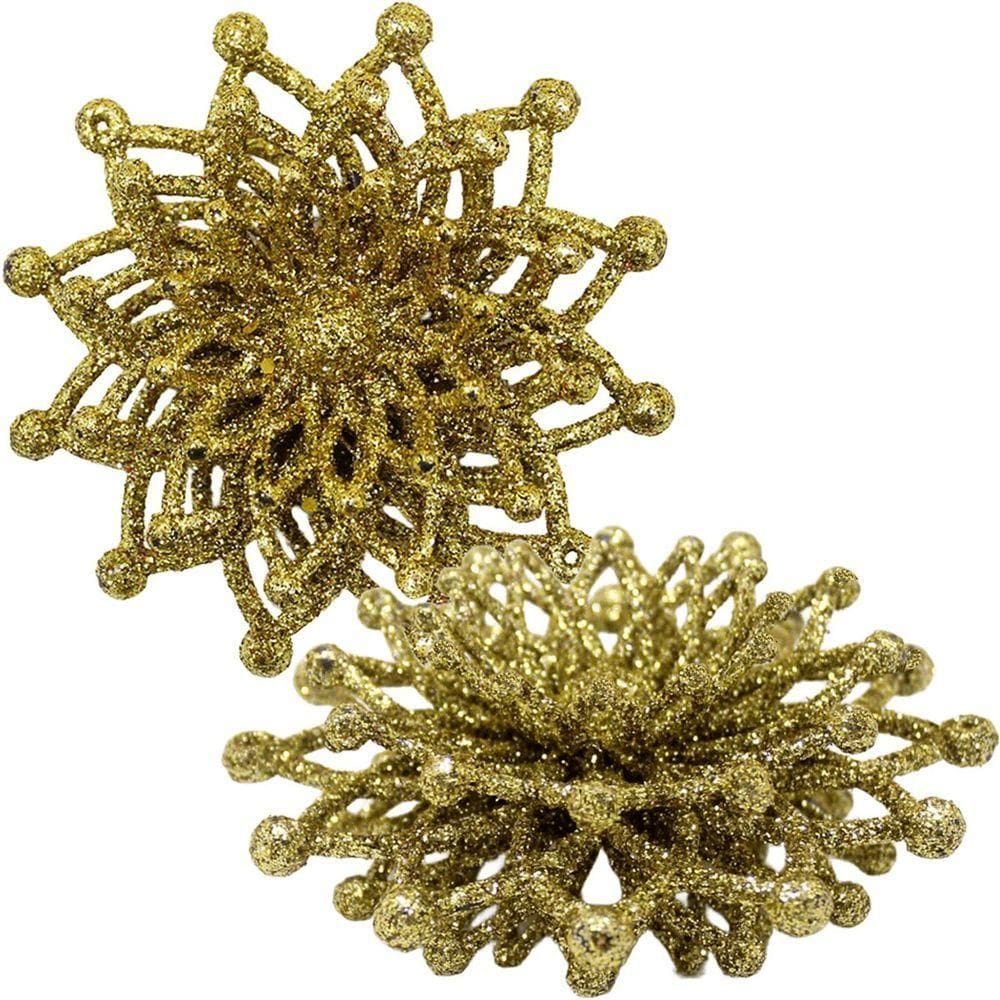 Kit 20 Flores Gliter Douradas Decoração árvore De Natal 10cm