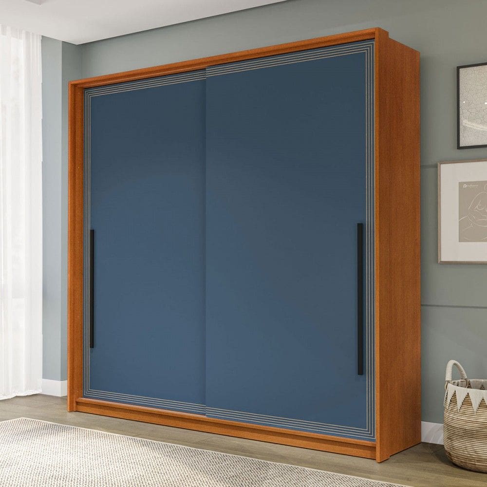Guarda-Roupa Casal Valência 2 Portas 2 Gavetas Freijó/Azul - Politorno