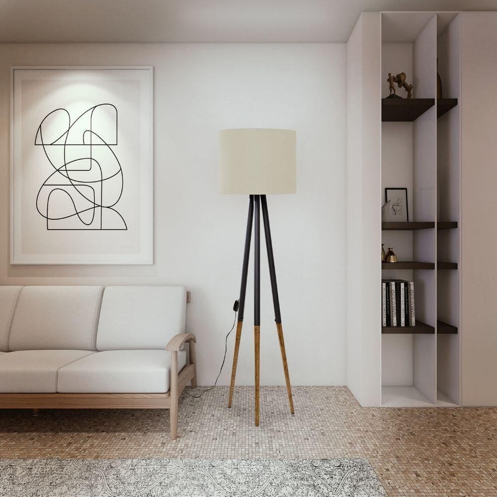 Abajur Chão Ranna Palha Tripé Bivolt Ambientes Sala Quarto