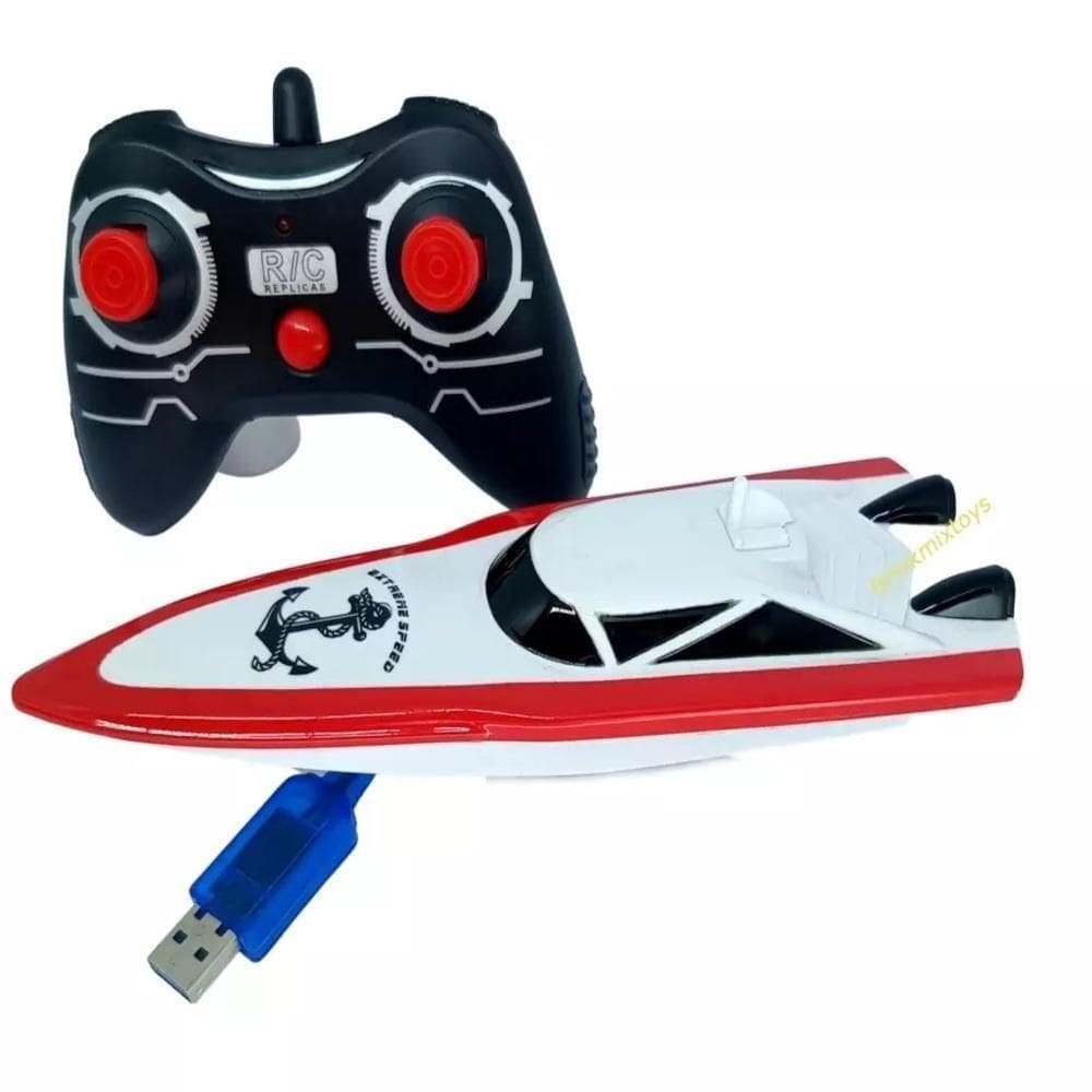 Barco Lancha Controle Remoto Carrinho Aquático Brinquedo Agua Multifunções Recarregável - Bivolt