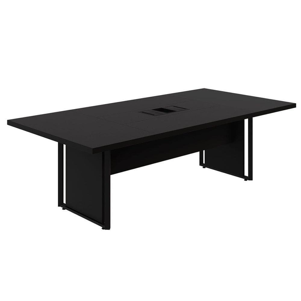 Mesa Reunião 240cm Escritório para 4 Pessoas com Caixa de Tomadas Corporate Preto