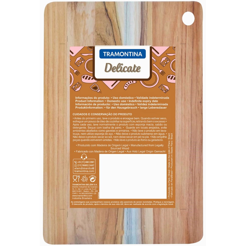 Tábua De Corte Madeira Teca Tramontina Retangular 33x20cm Delicate